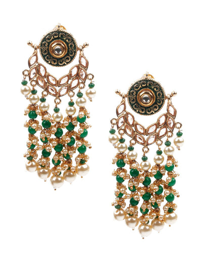 STYLISH GREEN AND GOLD DANGLE EARRINGS - Odette