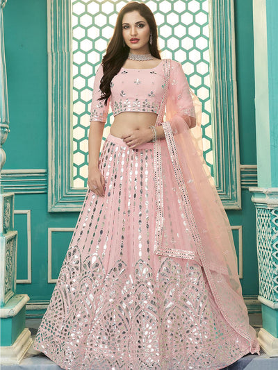 Stylish Pink Georgette Lehenga Set - Odette