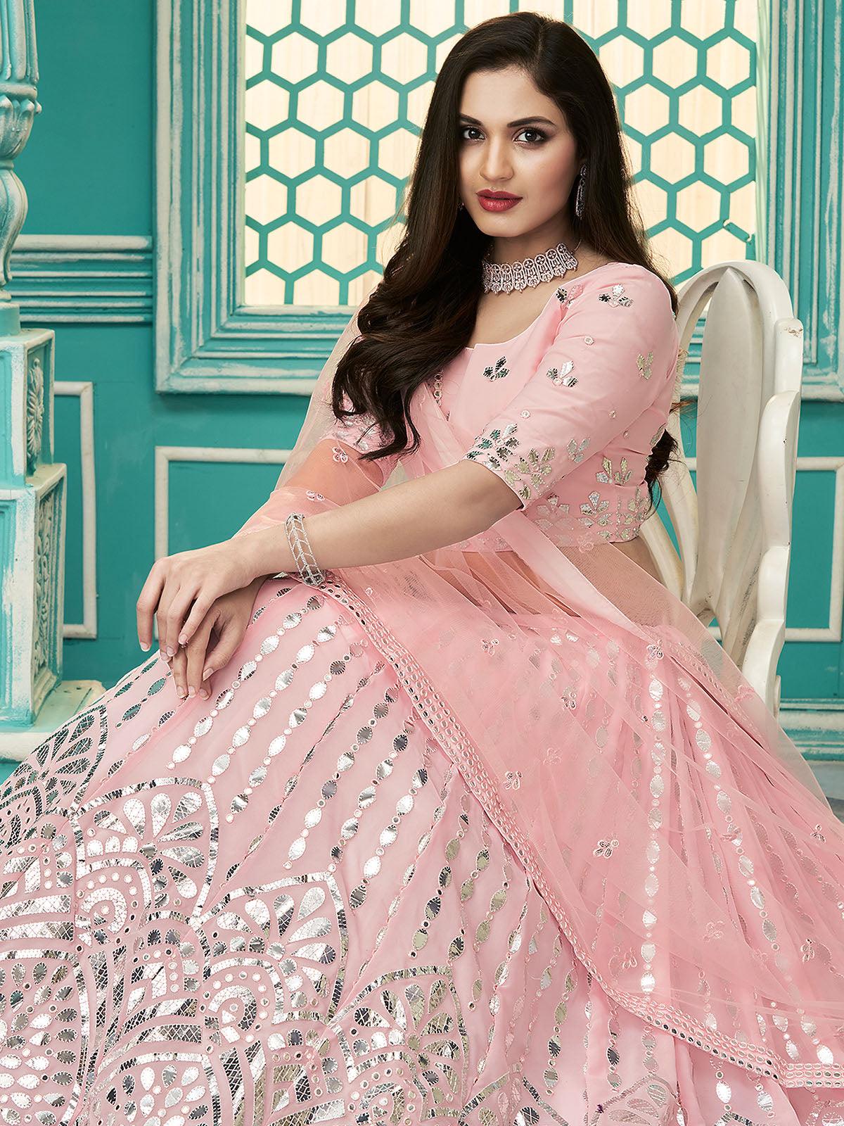 Stylish Pink Georgette Lehenga Set - Odette