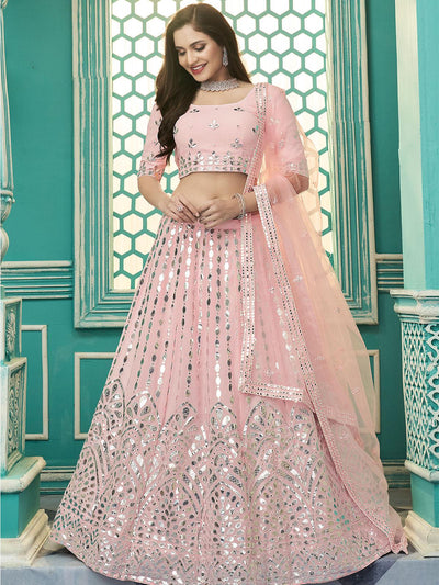 Stylish Pink Georgette Lehenga Set - Odette