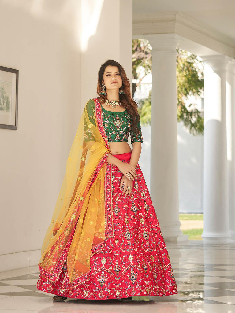 Red silk hot sale lehenga choli