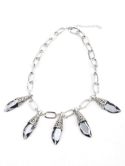 Stylish Silver Necklace with Grey Rhine Stone Dropping - Odette