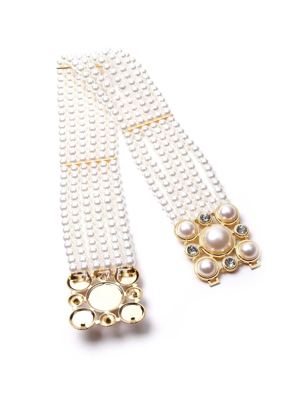 Stylish white pearl studded belt. - Odette