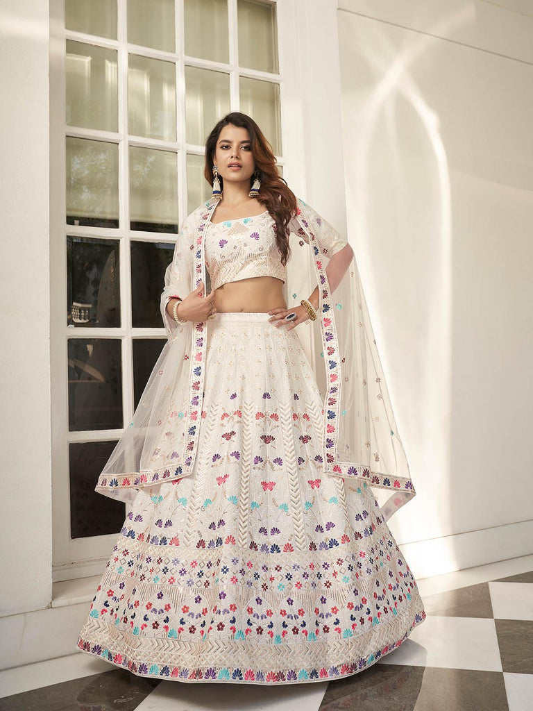 Buy Gorgeous Wine Thread Work Georgette Indo-Western Crop Top Lehenga -  Zeel Clothing