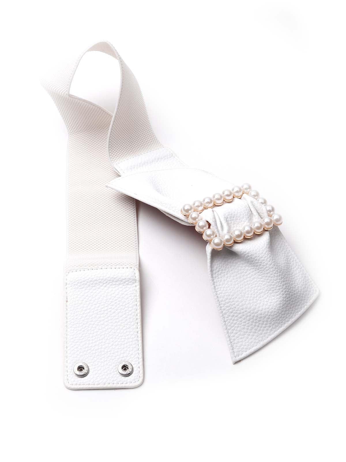 Stylish white waist belt studded with artifical pearls - Odette
