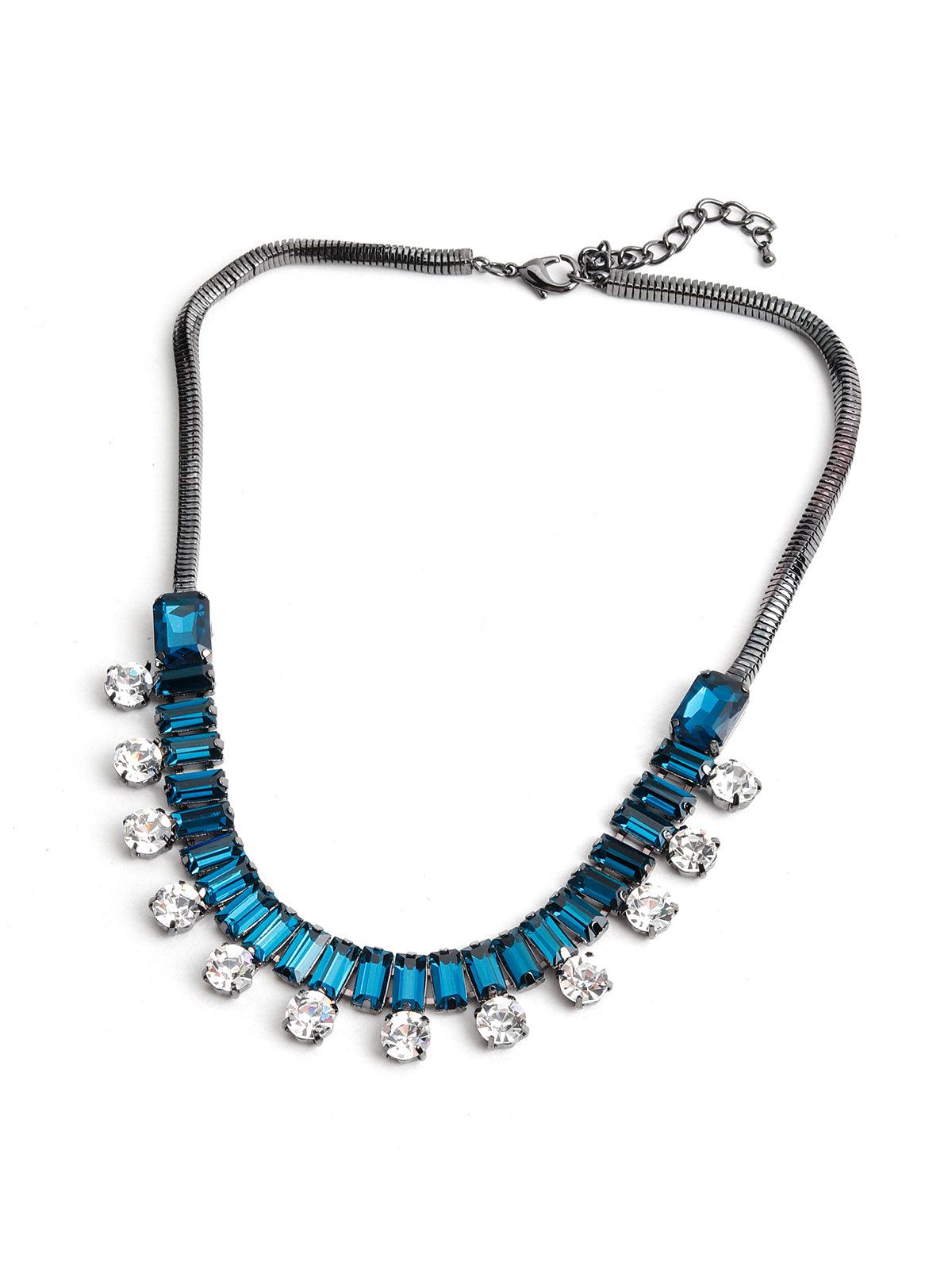 Sumptuous turquoise gunmetal collar necklace - Odette