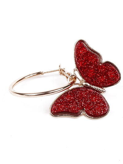 Super cute deep red shimmering butterfly earrings - Odette