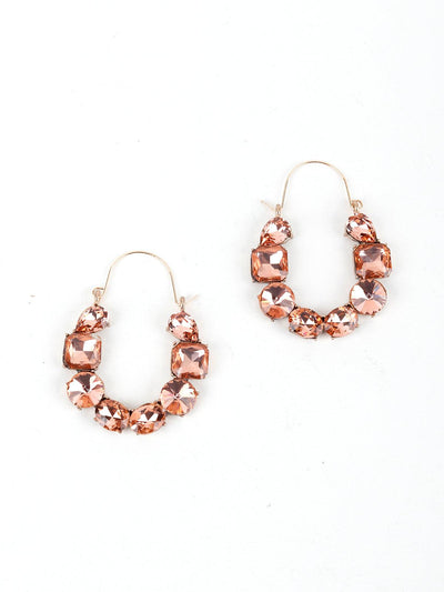 Swara Salmon Pink Crystal Closed Hoop Earrings - Odette