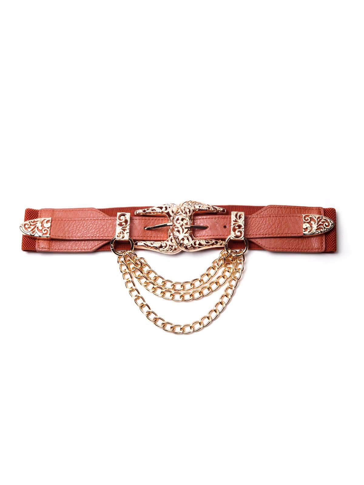 Tan belt adorned with a golden chain - Odette