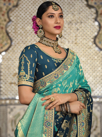 Teal Banarasi Silk Woven Design Saree - Odette