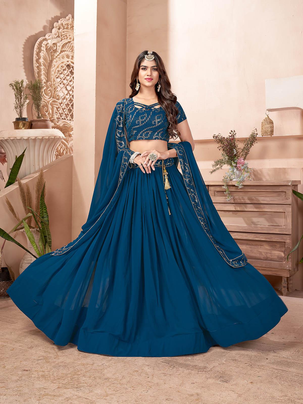 Blue Color Party Wear Lehenga Choli With Sequence Embroidery Work in USA,  UK, Malaysia, South Africa, Dubai, Singapore