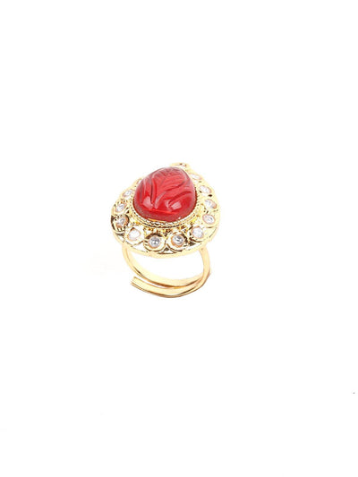 Teardrop Red Stone Embellished Gold-Tone Ring - Odette