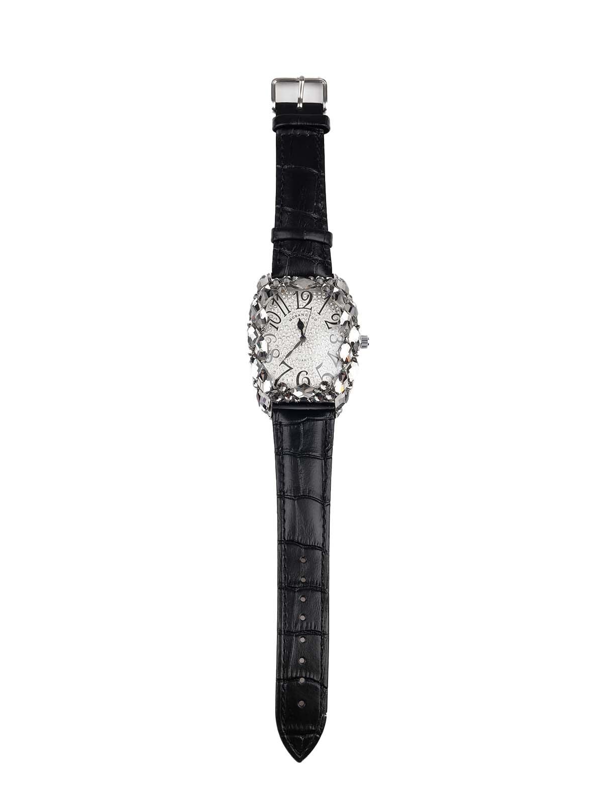 Textured black gorgeous wristwatch for women - Odette
