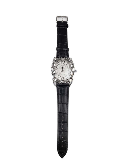 Textured black gorgeous wristwatch for women - Odette