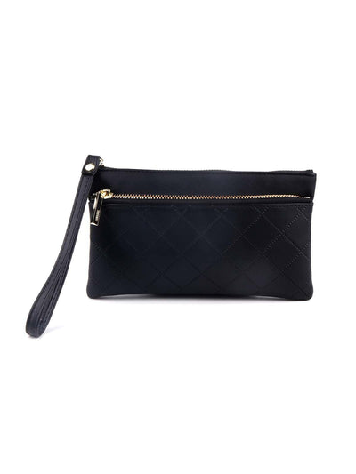 Textured black pouch for women - Odette