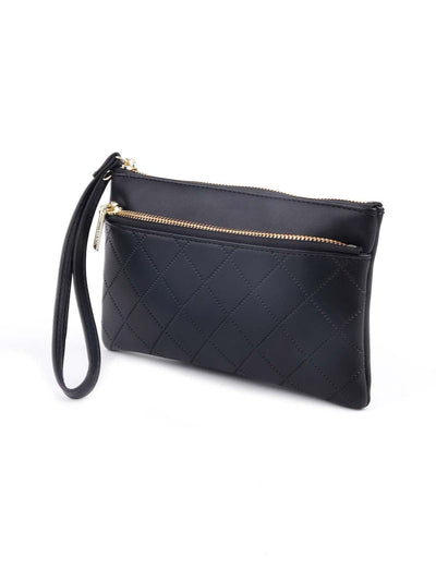 Textured black pouch for women - Odette