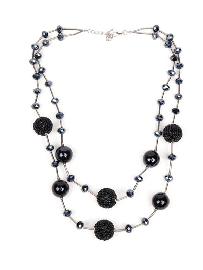 The Glossy Black Beaded Statement Necklace For Women - Odette