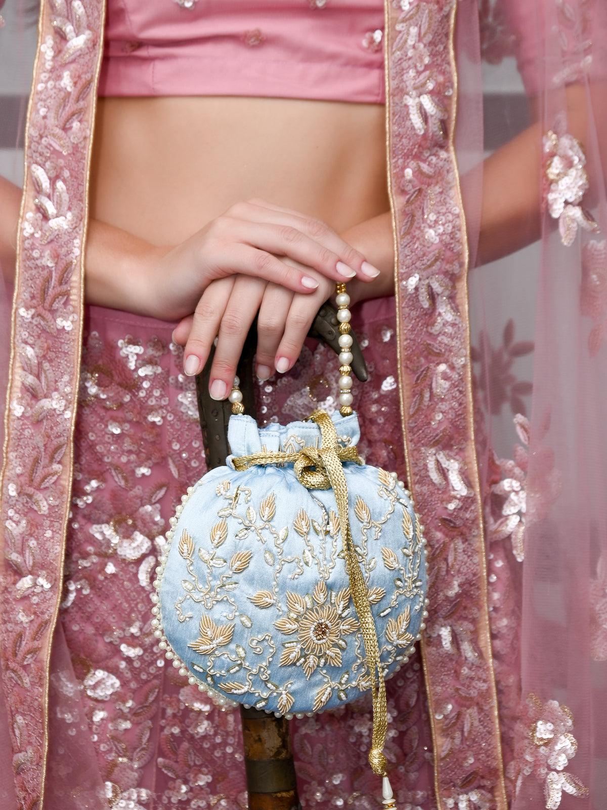 YELLOW VELVET TASSEL POTLI Luxurious Pearl Glass Bead Embellish Bridesmaid  Wedding Purse | Hand Embroidered Evening Drawstring Purse for Woman