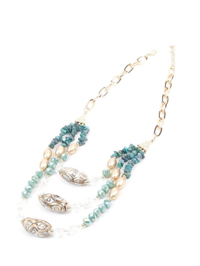 Three-Layered Blue Stone Embellished Necklace - Odette
