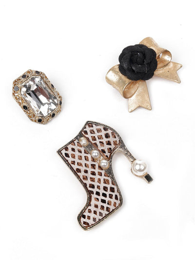 Three-piece charms gold and black brooch - Odette