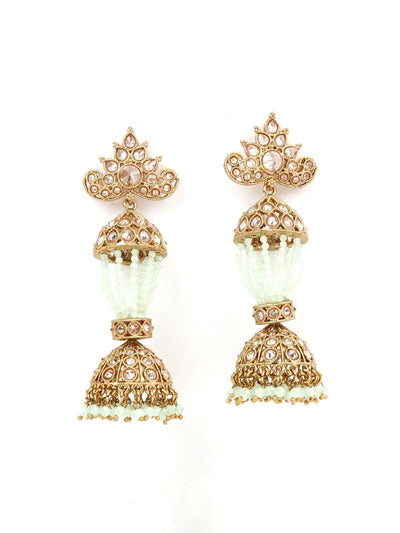 Traditional 2 layered Golden and Green Beaded Earring - Odette
