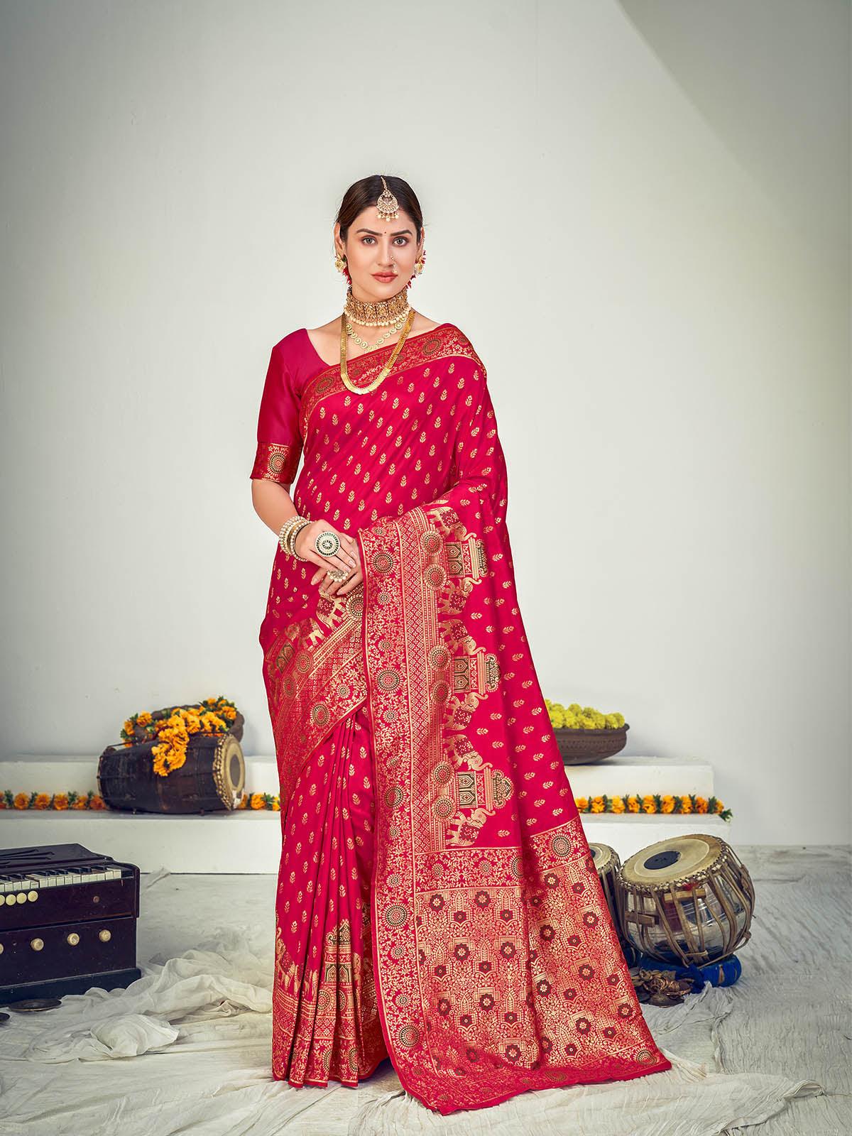 Dark Pink Banarasi Soft Silk Jacquard Work Saree