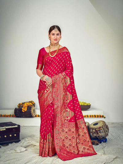 Traditional Dark Pink Banarasi Silk Saree - Odette