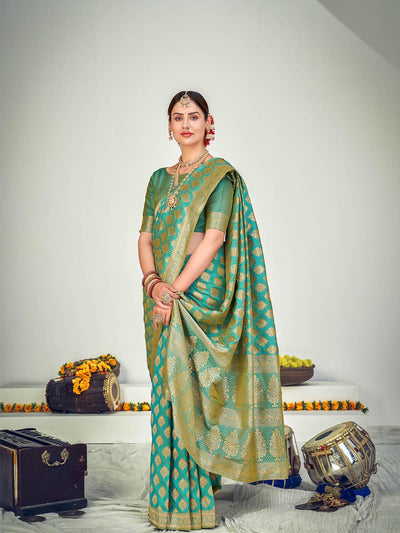 Traditional Firozi Banarasi Silk Saree - Odette