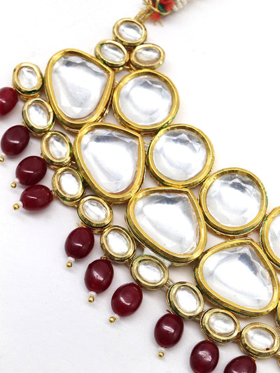 Traditional heavy semiprecious kundan & enameled necklace with earrings! - Odette