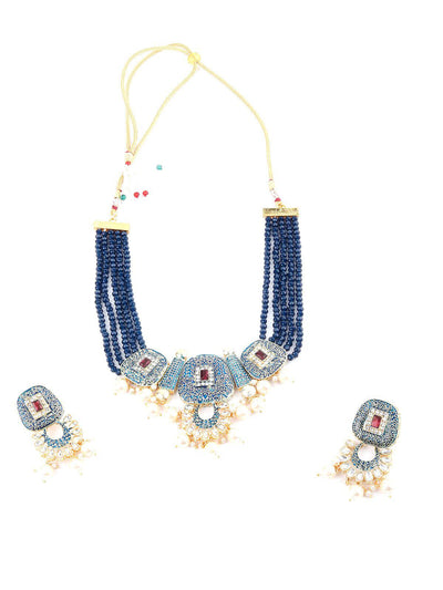 Traditional Multi-strand Blue Pearl Necklace Set - Odette
