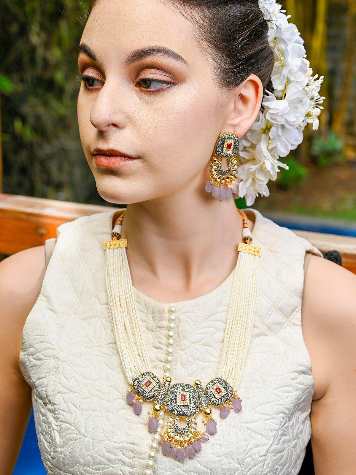 Traditional Multi-strand Pearl Necklace Set - Odette