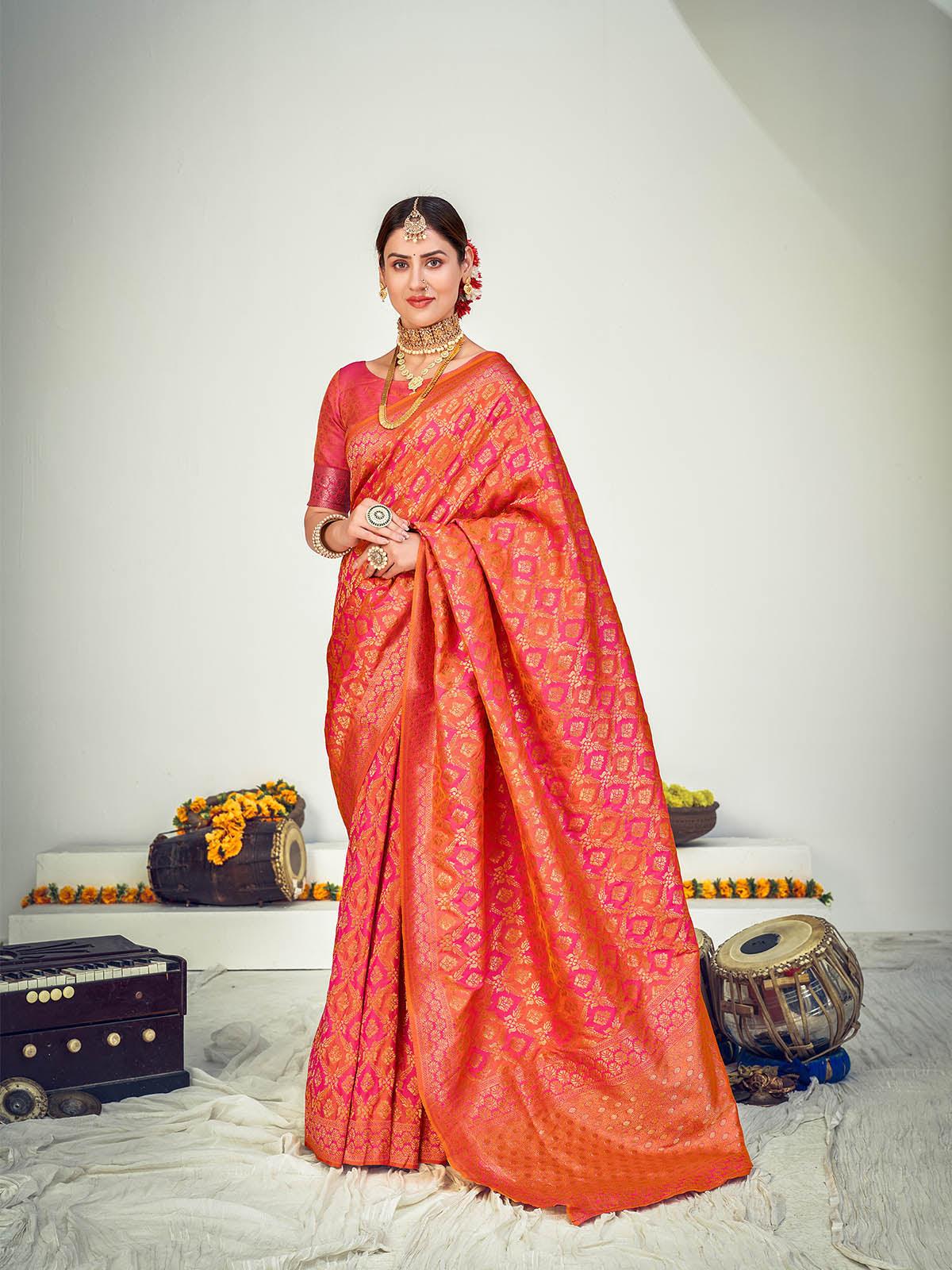 Traditional Pink Banarasi Silk Saree - Odette