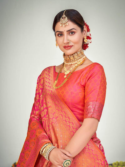 Traditional Pink Banarasi Silk Saree - Odette