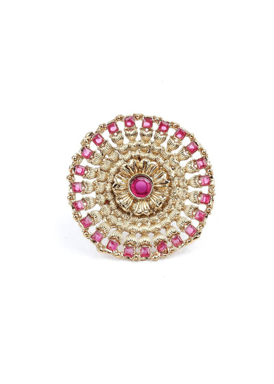 Traditional Round Pink and Gold Platted Ring - Odette