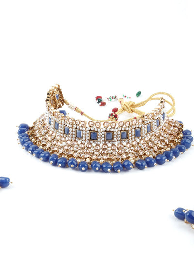 Traditional Royal Blue And Gold Choker Necklace Set - Odette