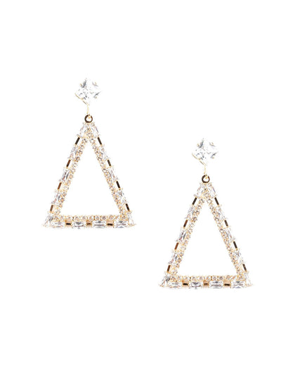 Triangular Crystal Embellished Dangle Earrings - Odette