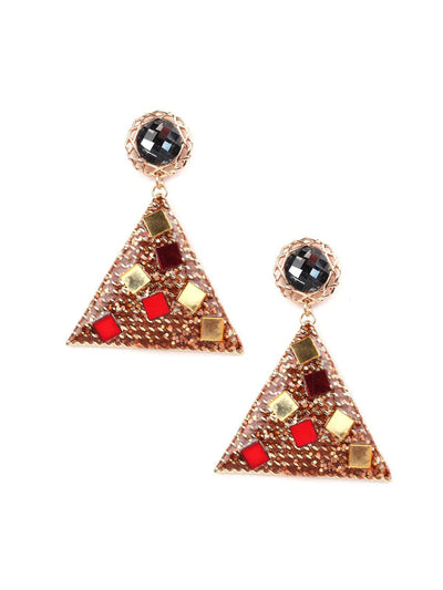 Trilateral Studded Stone Drop Earrings - Odette