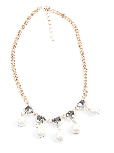 Trilliant crystal and pearl charm necklace - Odette