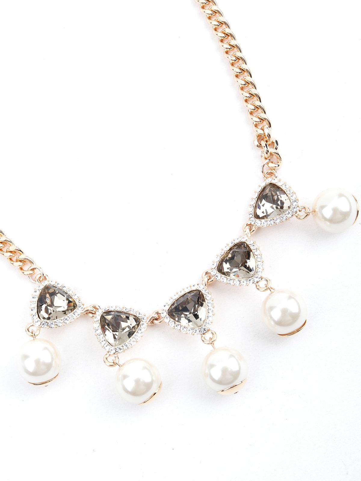 Trilliant crystal and pearl charm necklace - Odette