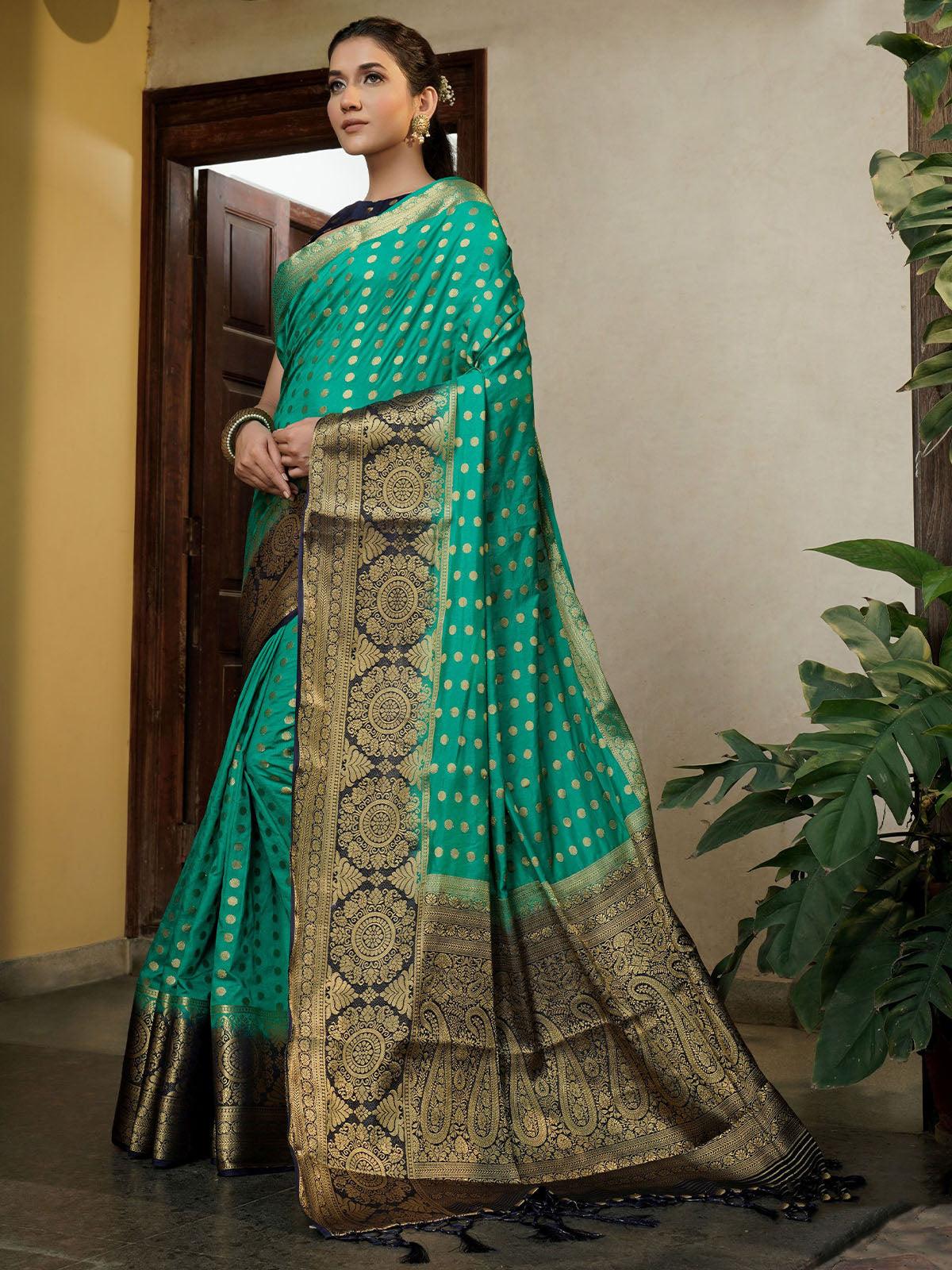 Turquiose Color Traditional Wear Silk Saree - Odette