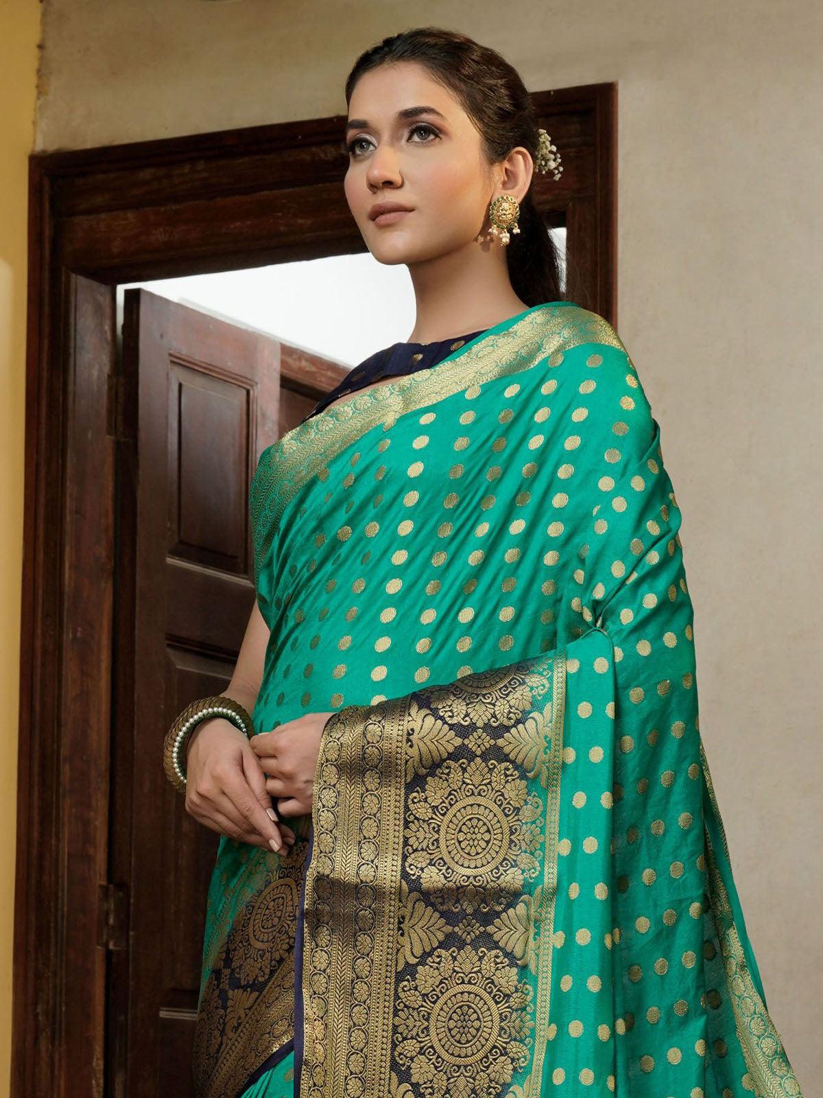 Turquiose Color Traditional Wear Silk Saree - Odette