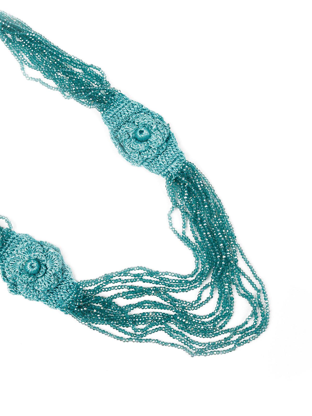 Turquoise blue crochet beaded necklace - Odette