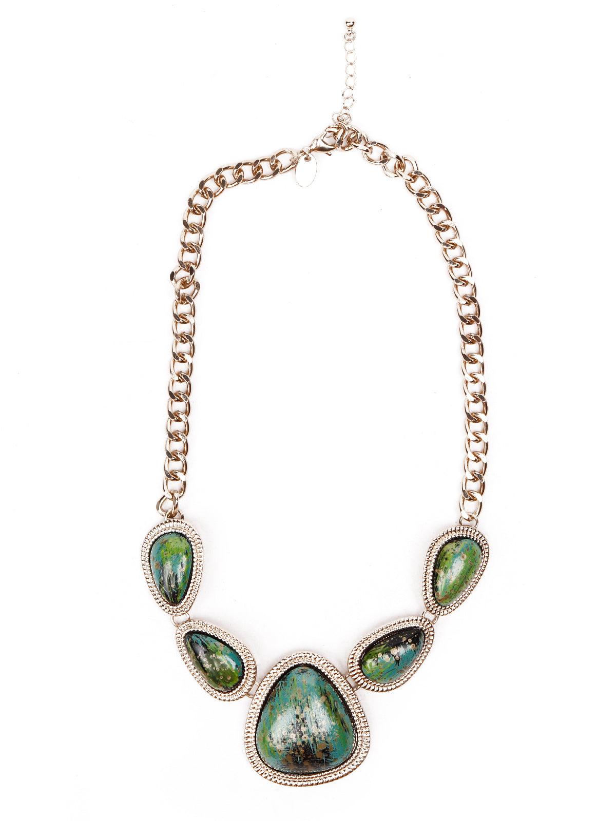 Buy Turquoise green textured stone statement necklace Online. – Odette