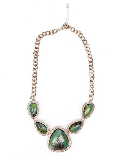 Turquoise green textured stone statement necklace - Odette
