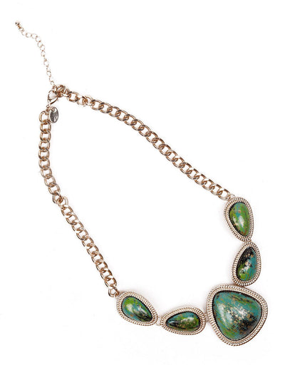 Turquoise green textured stone statement necklace - Odette