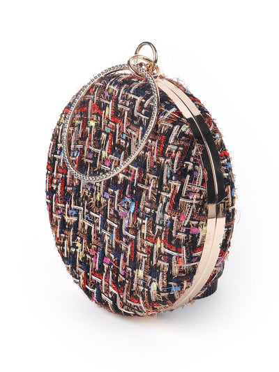 Tweed multicoloured tread spherical clutch for women - Odette