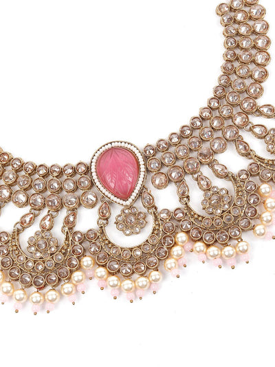 Unique Gold  and Pink Queensy Choker Set for Women - Odette