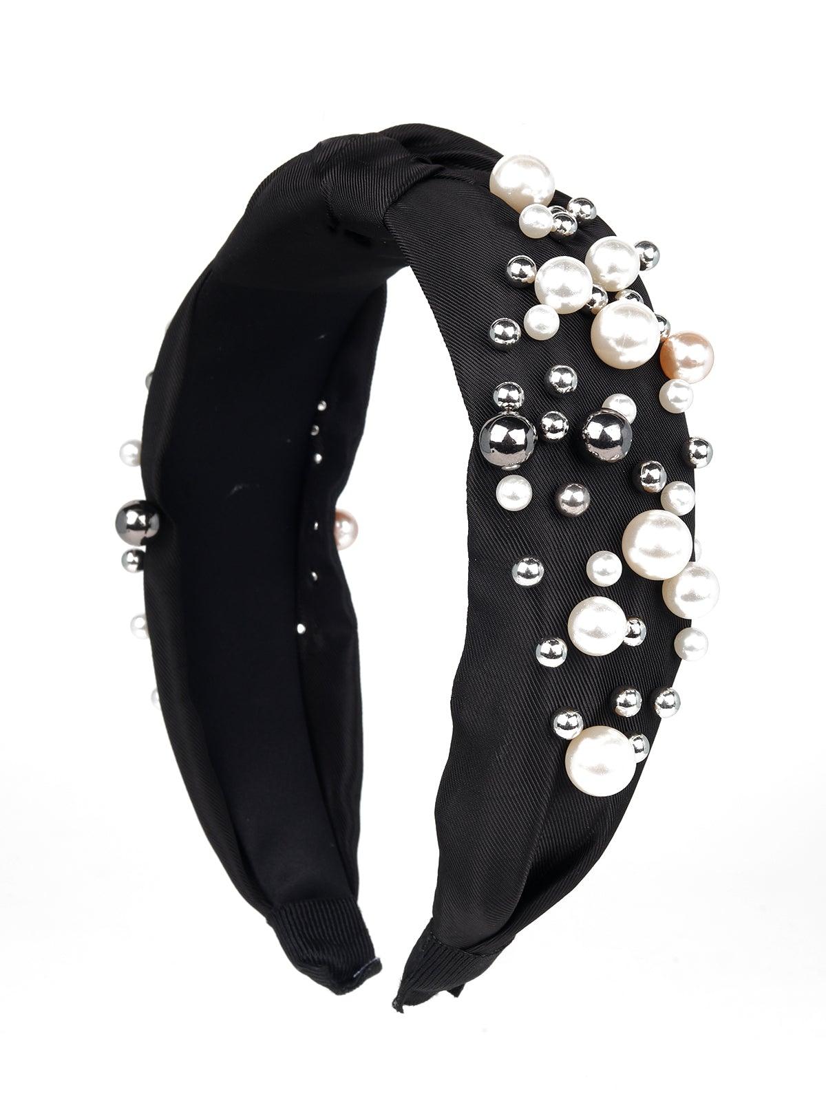 Versatile Black Pearl Studded Hairband - Odette