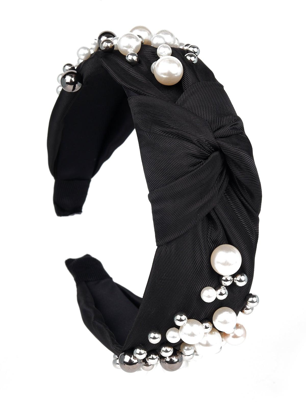 Versatile Black Pearl Studded Hairband - Odette