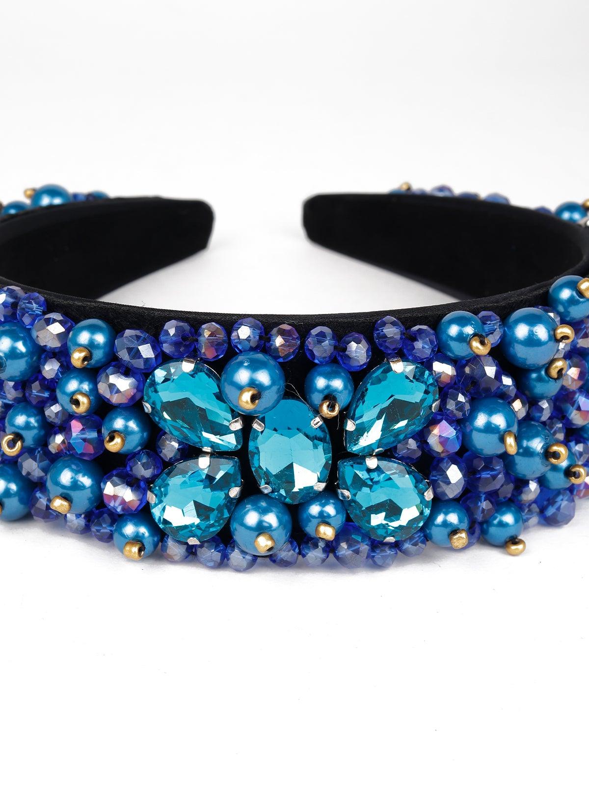 Vibrant Blue Beaded Hairband - Odette